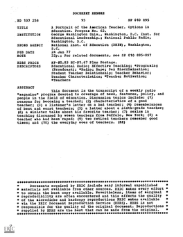 DOCUMENT RESUME ED 137 258 SP 010 895 TITLE a Portrait of The