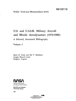 US. and U.S.S.R. Military Aircraft and Missile Aerodynamics (1970-1980) a Selected, Annotated Bibliography