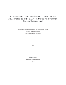 A Literature Survey of Noble Gas Solubility Measurements in Formation Brines to Interpret Tracer Experiments