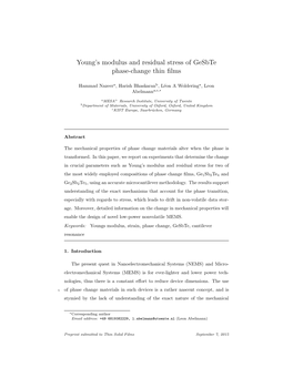 Young's Modulus and Residual Stress of Gesbte Phase-Change Thin Films