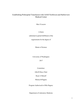 Establishing Prehospital Transfusion with Airlift Northwest and Harborview Medical Center