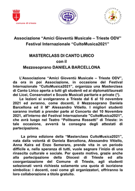 “Cultomusica2021” MASTERCLASS DI CANTO L