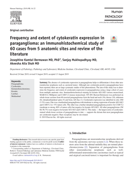 Frequency and Extent of Cytokeratin Expression in Paraganglioma: an Immunohistochemical Study of 60 Cases from 5 Anatomic Sites