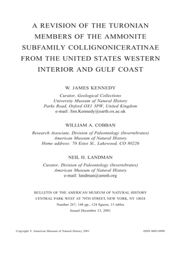 A Revision of the Turonian Members of the Ammonite Subfamily Collignoniceratinae from the United States Western Interior and Gulf Coast