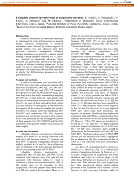 Lithophile Element Characteristics of Acapulcoite-Lodranite. Y