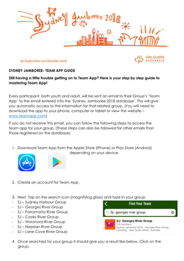 SYDNEY JAMBOREE- TEAM APP GUIDE Still Having a Little Trouble Getting on to Team App? Here Is Your Step by Step Guide to Mastering Team App!