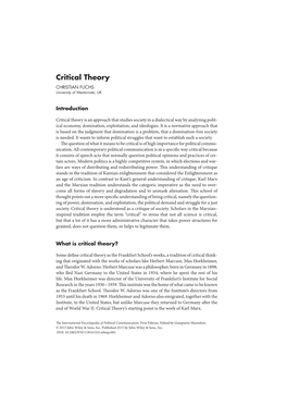 Critical Theory CHRISTIAN FUCHS University of Westminster, UK