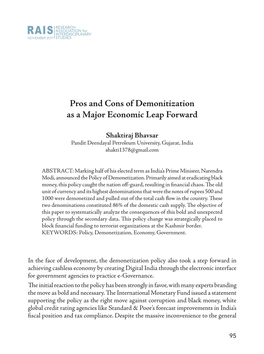 PDF Pros and Cons of Demonitization As a Major Economic Leap Forward