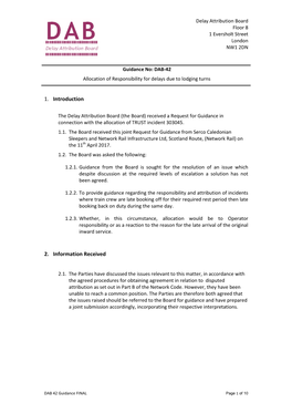 DAB-42 Allocation of Responsibility for Delays Due to Lodging Turns