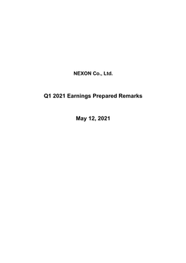 Q1 2021 Earnings Prepared Remarks