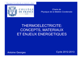 Concepts, Materiaux Et Enjeux Energetiques