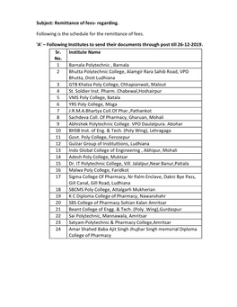 Subject: Remittance of Fees- Regarding. Following Is the Schedule for The