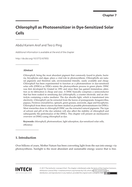 Chlorophyll As Photosensitizer in Dye-Sensitized Solar Cells