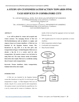 A Study on Customer Satisfaction Towards Pink Taxi Services in Coimbatore City