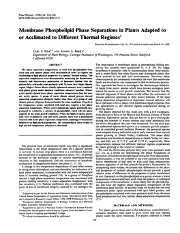 Membrane Phospholipid Phase Separations in Plants Adapted to Or