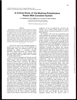 A Critical Study of the Multiuse Polyethylene Plastic Milk Container System