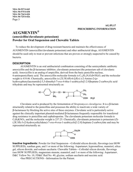 AUGMENTIN® (Amoxicillin/Clavulanate Potassium) Powder for Oral Suspension and Chewable Tablets