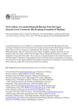 First Evidence of a Mamenchisaurid Dinosaur from the Upper Jurassic-Lower Cretaceous Phu Kradung Formation of Thailand