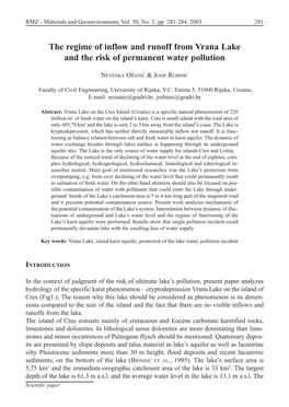 The Regime of Inflow and Runoff from Vrana Lake and the Risk of Permanent Water Pollution