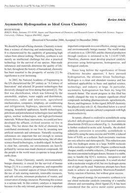 Asymmetric Hydrogenation As Ideal Green Chemistry