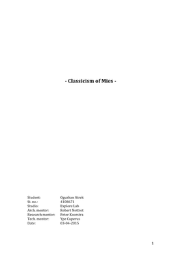 ‐ Classicism of Mies -‐