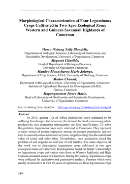 Morphological Characterization of Four Leguminous Crops Cultivated in Two Agro Ecological Zone: Western and Guinean Savannah Highlands of Cameroon