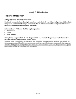 Module 7: Firing Devices Topic 1: Introduction