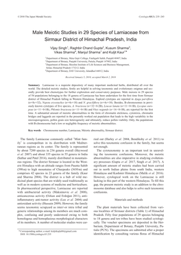 Male Meiotic Studies in 29 Species of Lamiaceae from Sirmaur District of Himachal Pradesh, India