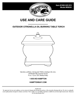 Use and Care Guide Outdoor Citronella Oil-Burning Table Torch