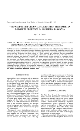 The Weld River Group: a Major Upper Precambrian Dolomite Sequence in Southern Tasmania