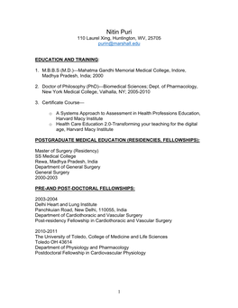 Standardized Curriculum Vitae Format