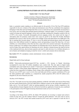 Consumption Pattern of Ott Platforms in India
