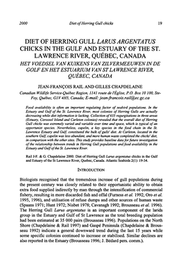 Diet of Herring Gull Larus Argentatus Chicks in the Gulf and Estuary of the St