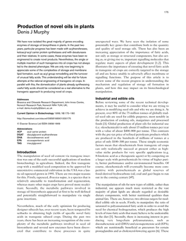 Production of Novel Oils in Plants Denis J Murphy