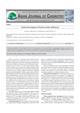 NOTE Chemical Investigation of Paederia Foetidae (Rubiaceae)