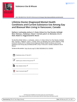 Lifetime Doctor-Diagnosed Mental Health Conditions and Current Substance Use Among Gay and Bisexual Men Living in Vancouver, Canada