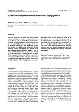 Growth Factor Superfamilies and Mammalian Embryogenesis