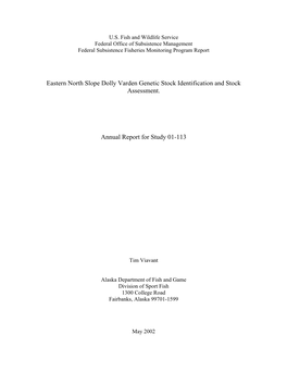 Eastern North Slope Dolly Varden Genetic Stock Identification and Stock Assessment