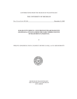 Makaracetus Bidens, a New Protocetid Archaeocete (Mammalia, Cetacea) from the Early Middle Eocene of Balochistan (Pakistan)