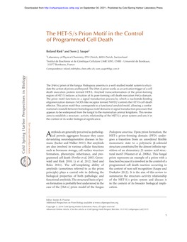 The HET-S/S Prion Motif in the Control of Programmed Cell Death