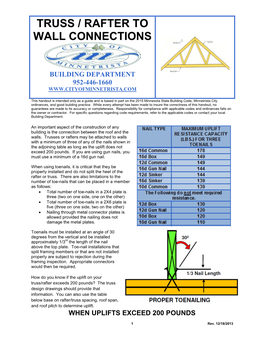 Truss / Rafter to Wall Connections