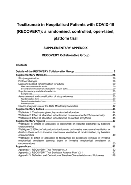 Tocilizumab in Hospitalised Patients with COVID-19 (RECOVERY): a Randomised, Controlled, Open-Label, Platform Trial