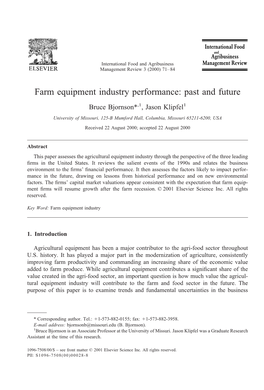 Farm Equipment Industry Performance: Past and Future