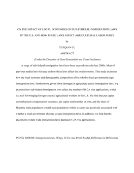 On the Impact of Local Economies on Sub-Federal Immigration Laws in the U.S. and How These Laws Affect Agricultural Labor Force