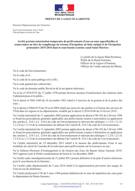 PRÉFET DE LA HAUTE-GARONNE Arrêté Portant Autorisation