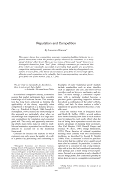 Reputation and Competition