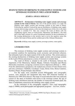 Dysfunctions of Drinking Water Supply Systems and Sewerage Systems in the Land of Dorna