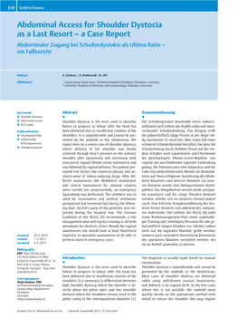 Abdominal Access for Shoulder Dystocia As a Last Resort – a Case Report Abdominaler Zugang Bei Schulterdystokie Als Ultima Ratio – Ein Fallbericht