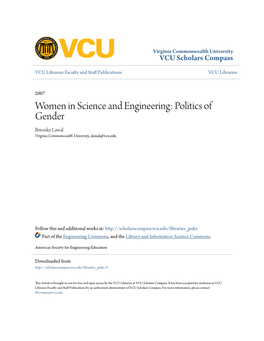 Women in Science and Engineering: Politics of Gender Ibironke Lawal Virginia Commonwealth University, Ilawal@Vcu.Edu