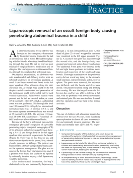 Laparoscopic Removal of an Occult Foreign Body Causing Penetrating Abdominal Trauma in a Child